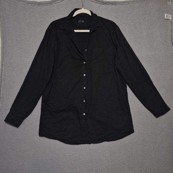 ATM Anthony Thomas Melillo Black Collared Long Sleeve Button Down Front Pocket L - Picture 1 of 6